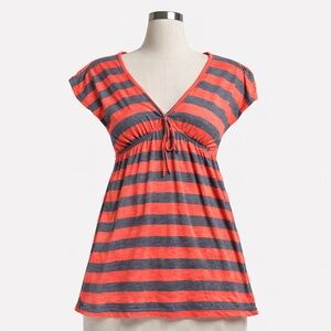 Y2K scene striped babydoll top with tie front